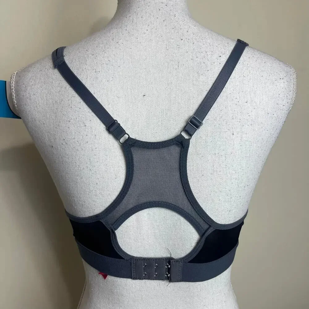 SIZE 32B Youmita Athletic Sports Bra PADDED Wireless Keyhole Racerback BLACK-GRY